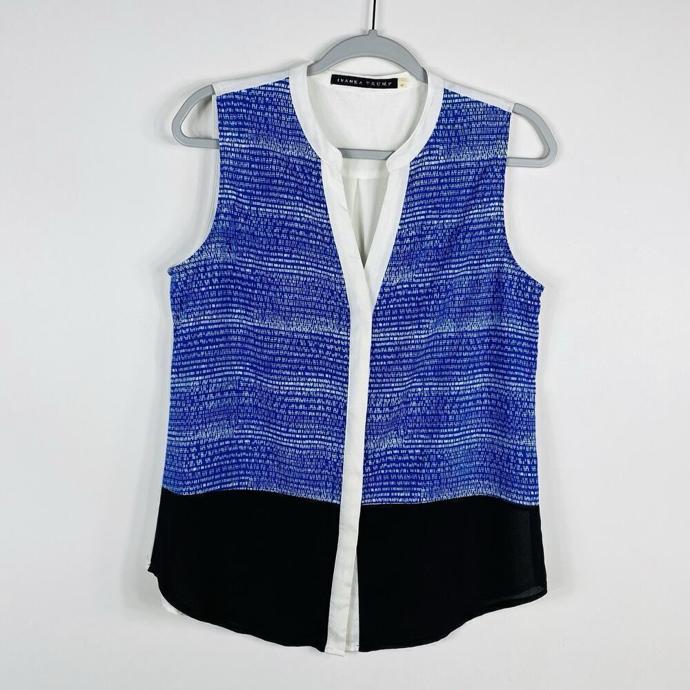 Ivanka Trump Size Medium Printed Sleeveless Blouse Top Blue White